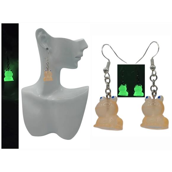Glow in the Dark Frog Earrings Resin Dangle Earrings Cute Animal Jewelry y2k - Picture 1 of 1